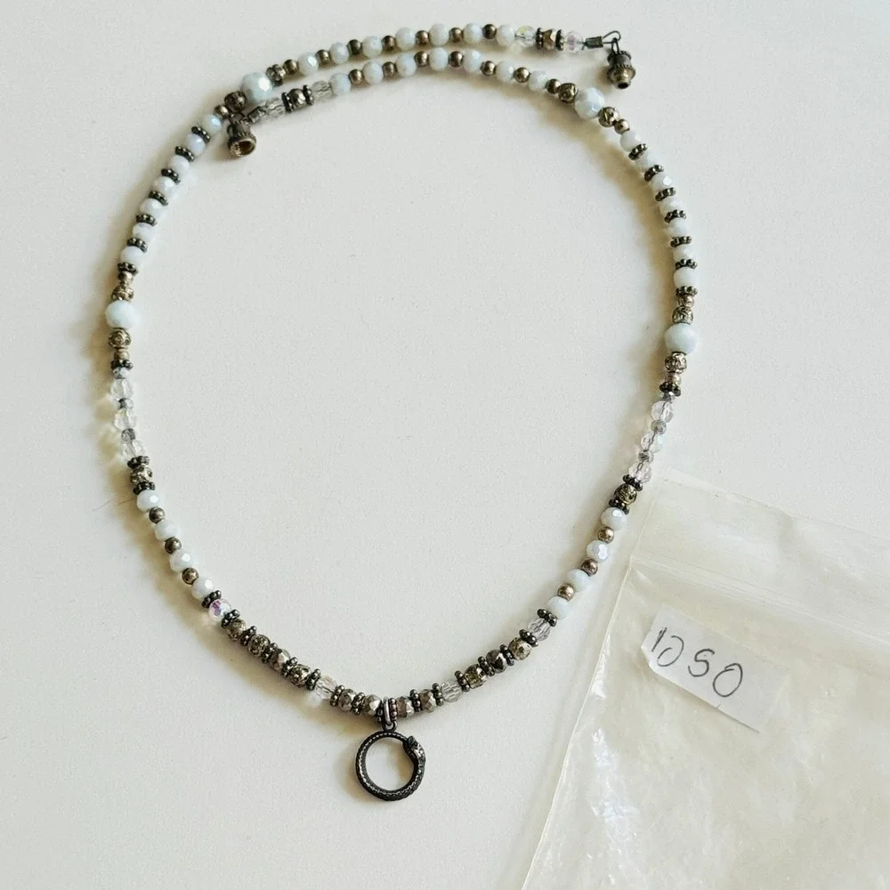 Snake Serpent beaded Necklace‎ crystal Beads Sterling Silver 925 Collar 18
